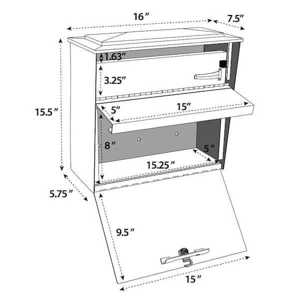 Townhouse Locking Wall-Mount Mailbox with High Security Reinforced Patented Locking System, Black