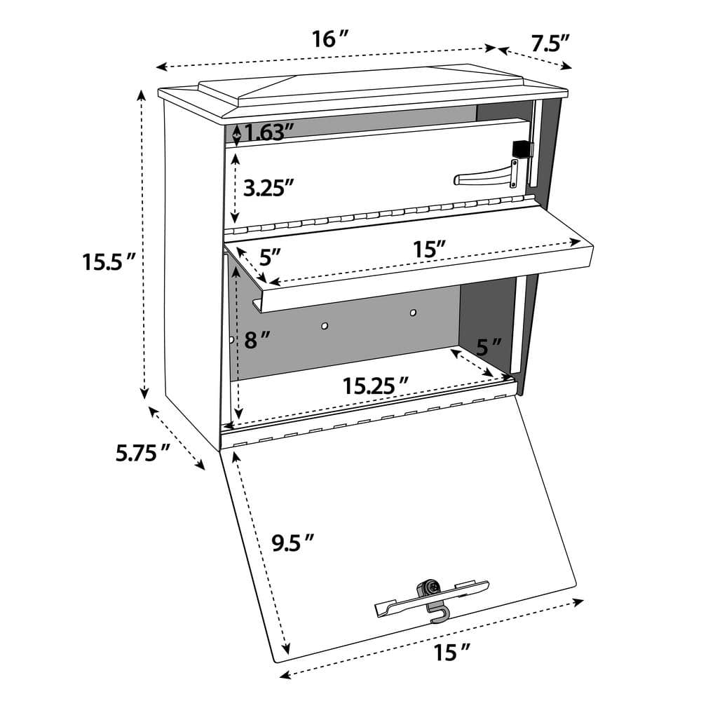 Galaxy Black Steel Lockable Wall-Mount Mailbox