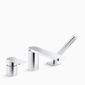 Parallel 3-Hole Single Handle Deck-mount Bathroom Faucet with Handheld Shower Head in Polished Chrome