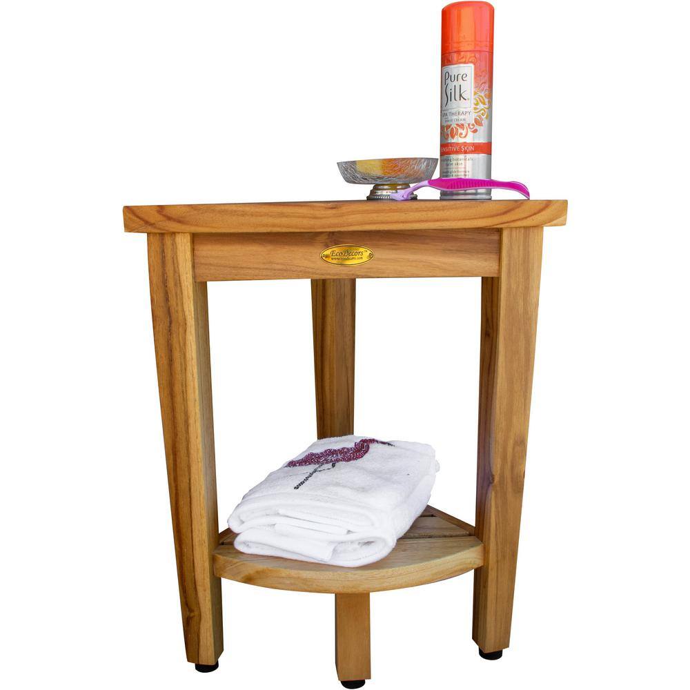 18" EarthyTeak Solid Teak Corner Shower Bench with Shelf