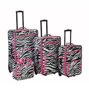 Beautiful Deluxe Expandable Luggage 4-Piece Softside Luggage Set, Pink Zebra