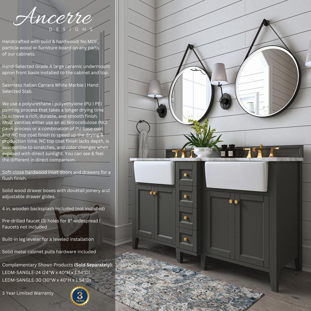 Adeline 60'' Sapphire Gray Double Bathroom Vanity with Marble Top