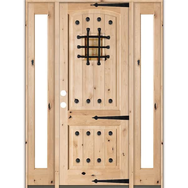 Krosswood Doors 76 in. x 96 in. Mediterranean Knotty Alder Arch Unfinished Right-Hand Inswing Prehung Front Door with Full Sidelites