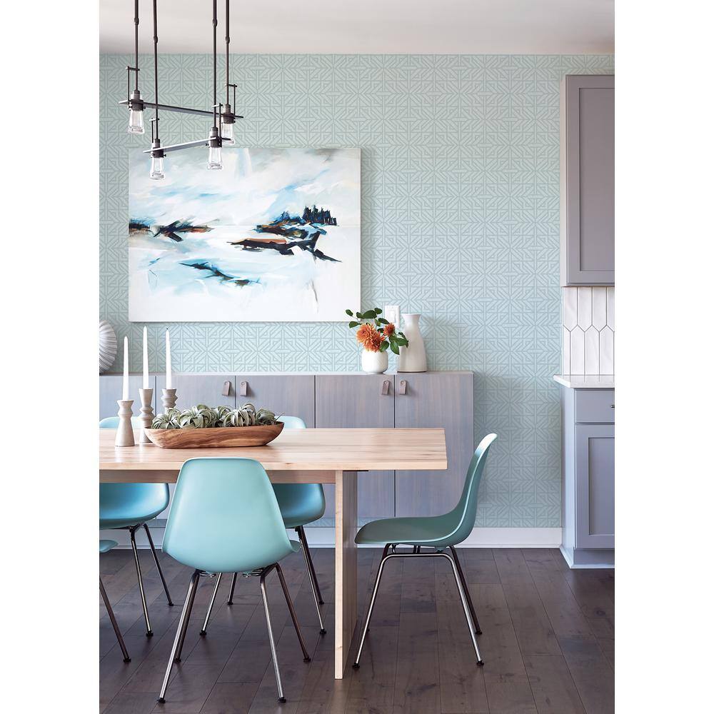 Sky Blue Geometric Non-Woven Washable Wallpaper Roll