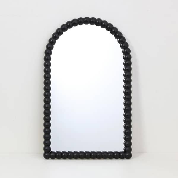 Unbranded 20 in. x 32 in. Denise, Black Wood Large Beaded Decorative Arched Mirror