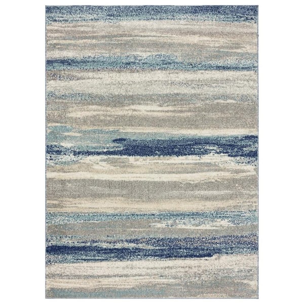 LUXE WEAVERS Towerhill Collection Blue 2x7 Modern Abstract Polypropylene Area Rug