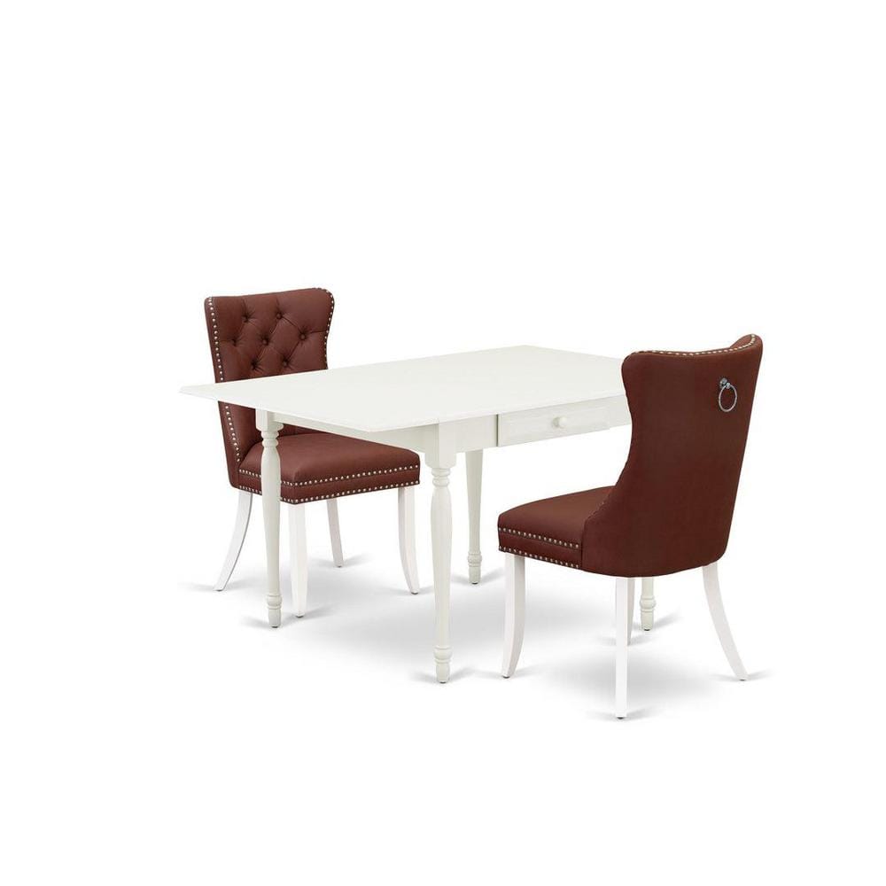 3-Piece Linen White Finish Rectangular Solid Wood Top with Dropleaf Dining Table Set