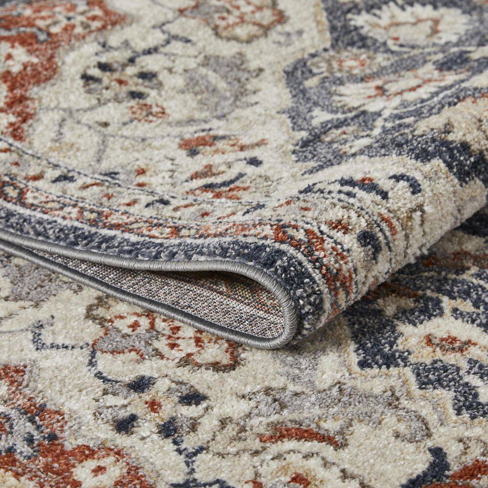 Blue and Beige 4' x 6' Oriental Synthetic Area Rug