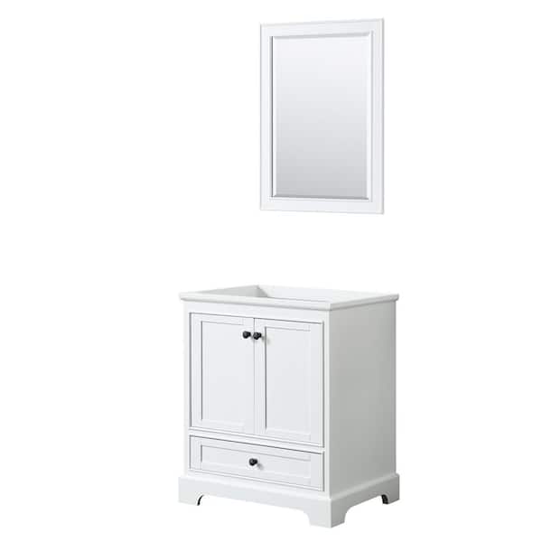 Wyndham Collection Deborah 29.25 in. W x 21.5 in. D x 34.25 in. H Single Bath Vanity Cabinet without Top in White with 24 in. Mirror