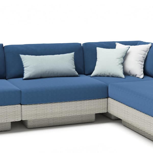Portofino Comfort Gray 5-Piece Aluminum Patio Conversation Sectional Seating Set with Sunbrella Laguna Blue Cushions