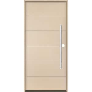 TETON Modern Faux Pivot 36 in. x 80 in. Left-Hand/Inswing 6-Grid Solid Panel Unfinished Fiberglass Prehung Front Door