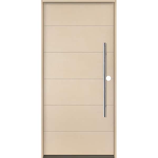 Krosswood Doors TETON Modern Faux Pivot 36 in. x 80 in. Left-Hand/Inswing 6-Grid Solid Panel Unfinished Fiberglass Prehung Front Door