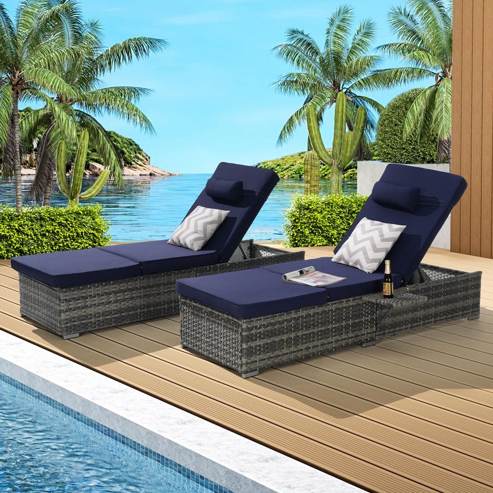 Gray Metal Outdoor Chaise Lounge Chair with Dark Blue Cushions and Adjustable Backrest for Poolside Backyard (Set of 2) price history on PriceWatchPro