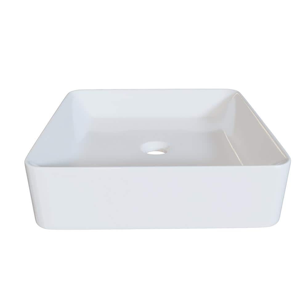Gloss White Ceramic Square Above-Counter Vessel Sink