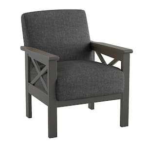 Savion Dark Gray Textured Upholstery Solid Wood Frame Accent Chair