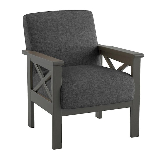 Lazzara Savion Dark Gray Textured Upholstery Solid Wood Frame Accent Chair