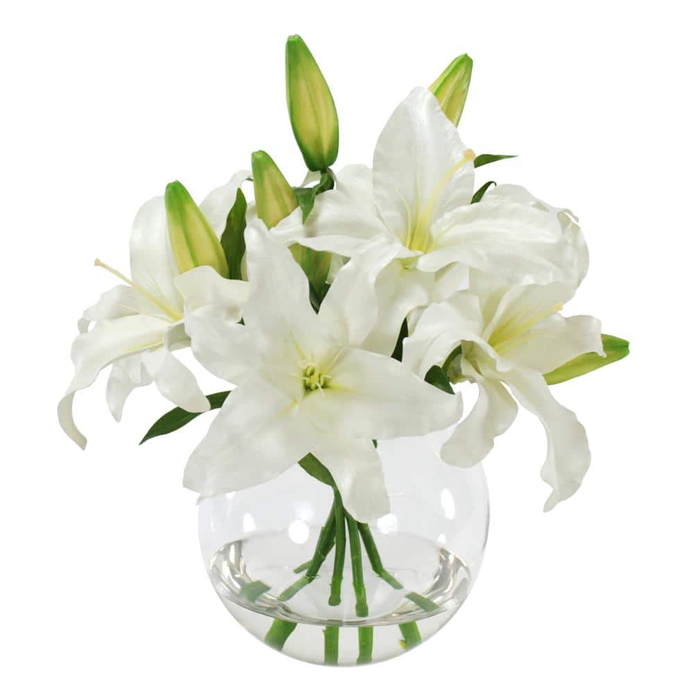 Casablanca Lily Bouquet 16 in. Vase in Glass White Flowers
