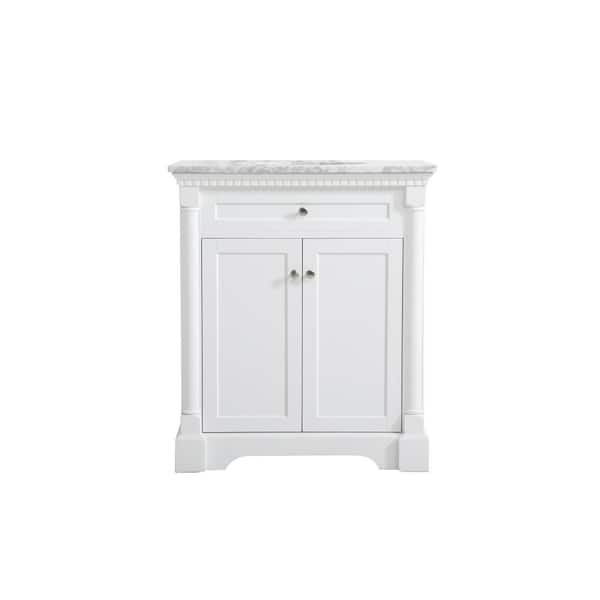 Unbranded Simply Living 30 in. W x 21.5 in. D x 35 in. H Bath Vanity in White with Carrara White Marble Top
