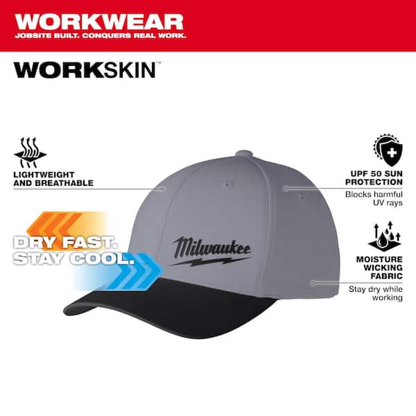 Milwaukee Large/Extra Large Dark Gray WORKSKIN Fitted Hat with Gridiron  Black Adjustable Fit Trucker Hat (2-Pack) 507DG-LXL-505B - The Home Depot