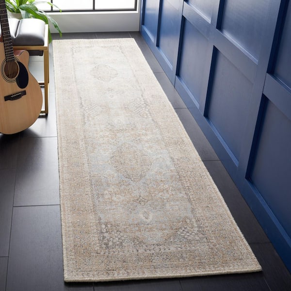 Restoration Beige/Sand Vintage 2 ft. x 13 ft. Ornate Border Runner Rug