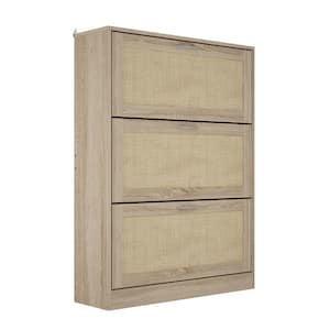 42.5 in. H x 31.5 in. W Burly Wood Color Wooden Shoe Storage Cabinet with 3 Large Drawers and 6 Shelves in Total