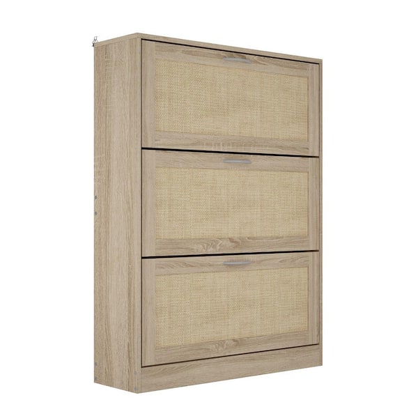 FUFU&GAGA 42.5 in. H x 31.5 in. W Burly Wood Color Wooden Shoe Storage Cabinet with 3 Large Drawers and 6 Shelves in Total