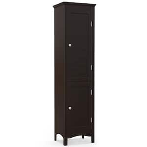 15 in. W x 13 in. D x 63 in. H Tall Brown Wood Bathroom Floor Linen Cabinet with 2 Doors and Adjustable Shelf