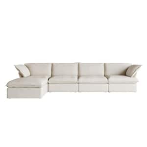 162.98 in. W Flared Arm Linen 5-piece Free combination Modular Sectional Sofa with Ottoman in Beige