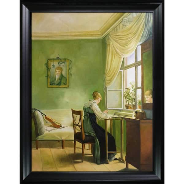 LA PASTICHE Embroidery Woman by Georg Friedrich Kersting Black Matte Framed People Oil Painting Art Print 35 in. x 45 in.