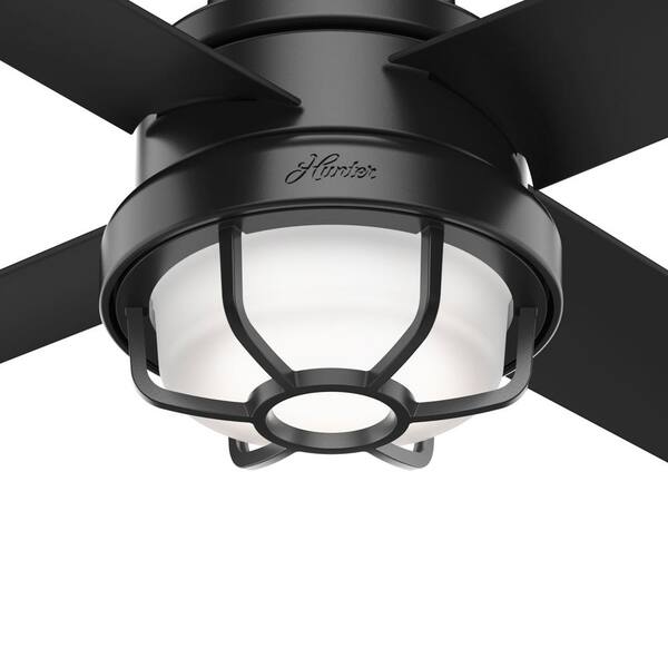 Hunter Searow 54 In Led Outdoor Matte Black Ceiling Fan With Light Kit And Wall Control 55086 Led Outdoor Matte Black Ceiling Fan, Outdoor Ceiling Fan Blades Droop