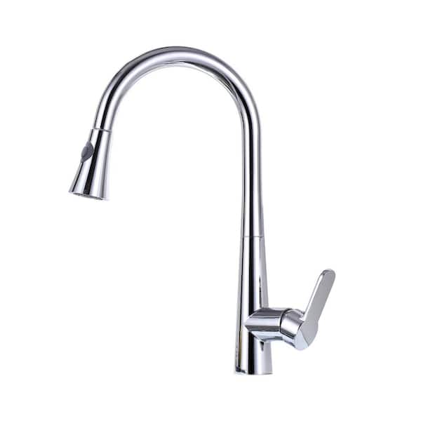 360° Spout Swivel Single Handle 17.3 in Pull Down Sprayer Kitchen Faucet in Chrome with CUPC Certification