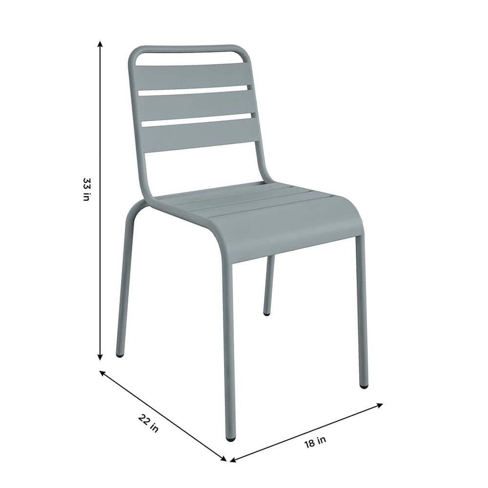 Light Gray Steel Armless Stacking Patio Dining Chairs, Pair