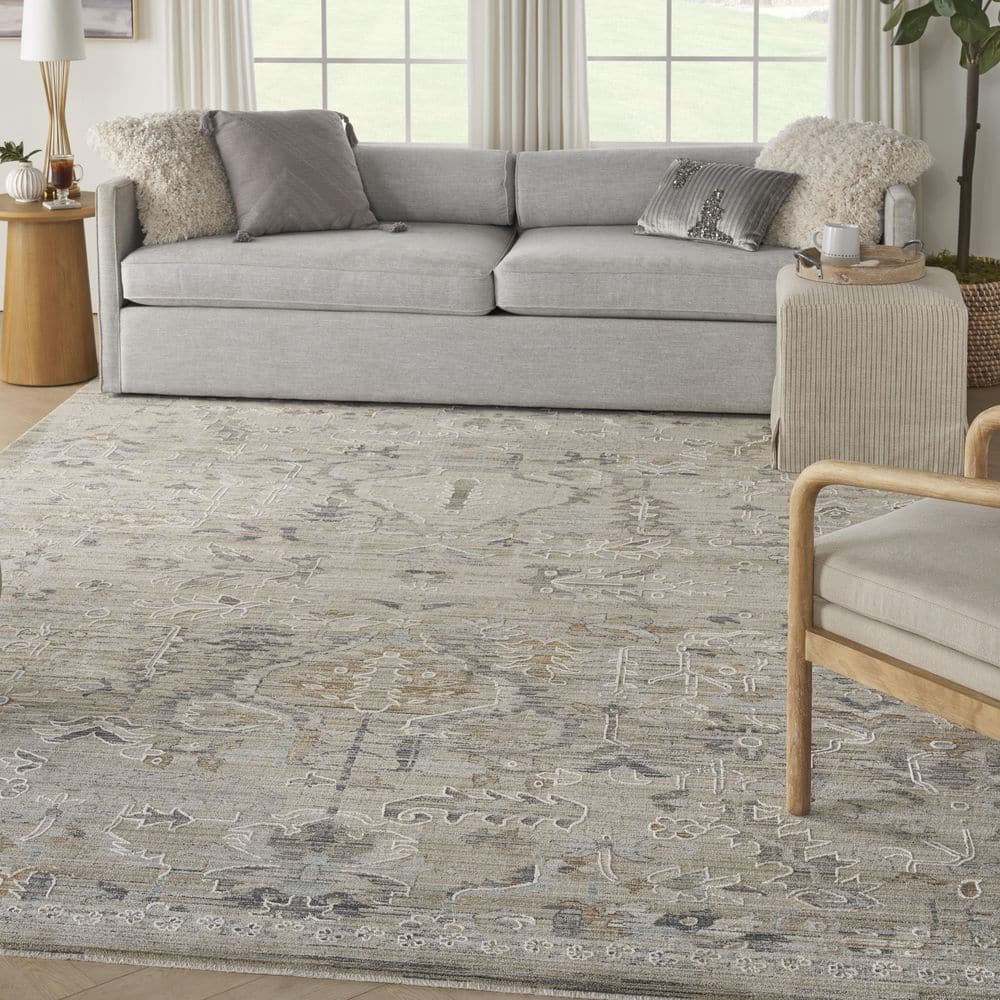 Nyle Ivory Taupe Floral Synthetic 8x10 Area Rug