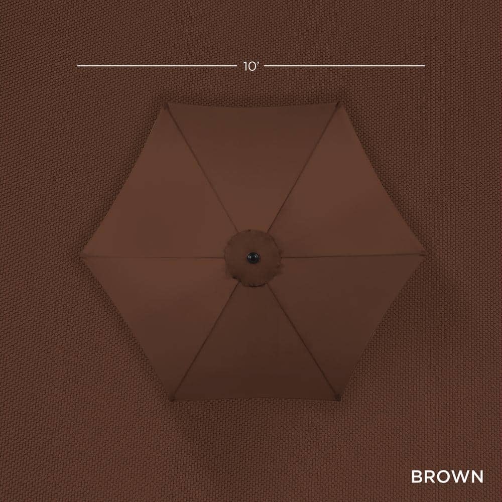 10ft Brown Hexagon Outdoor Steel Patio Umbrella with Crank