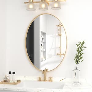 22 in. W x 30 in. H Medium Oval Iron Framed Wall Mounted Bathroom Vanity Mirror Wall Mirrors in Gold