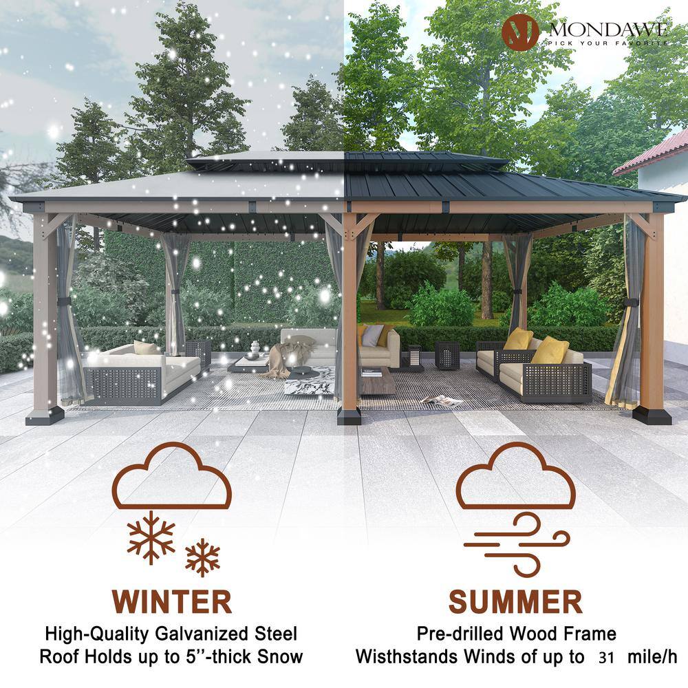 Beverly Hills 20-ft x 12-ft Cedar Wood and Black Steel Patio Gazebo