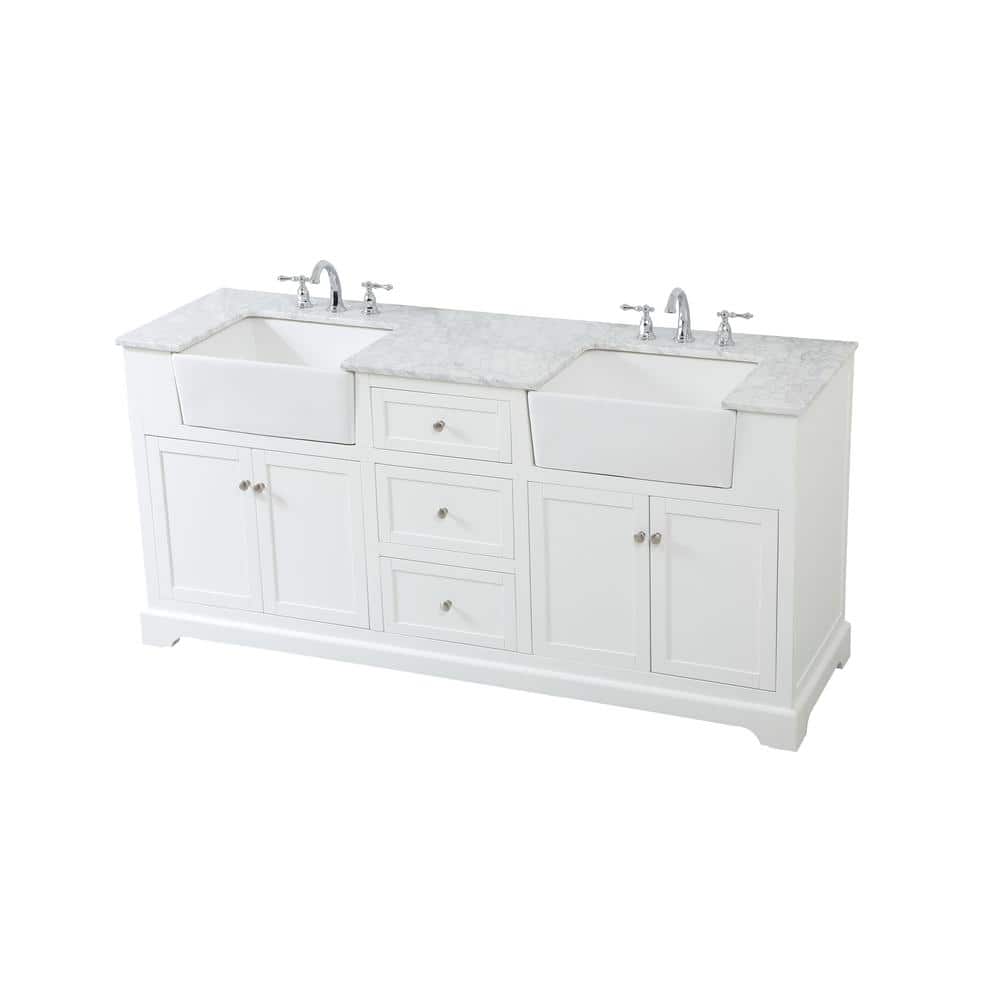 Franklin 72" White Double Bathroom Vanity with Carrara Marble Top