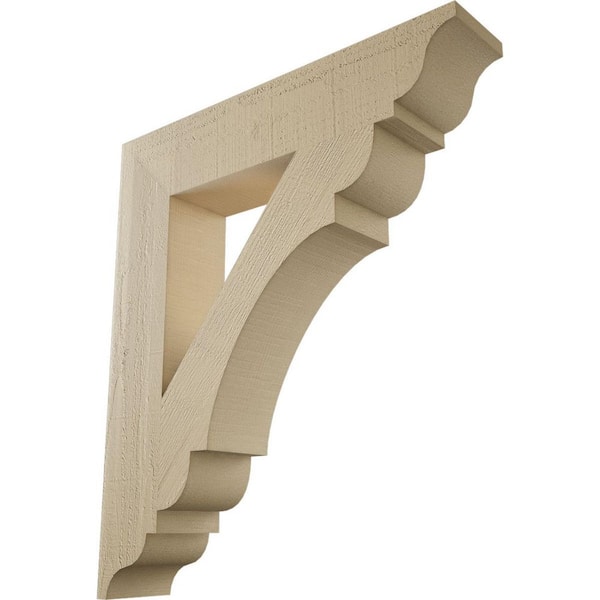 Ekena Millwork 5.5 in. x 32 in. x 28 in. Olympic Traditional Rough Cedar Woodgrain Timberthane Polyurethane Bracket, Primed Tan