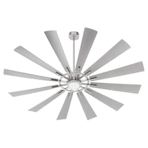 Cirque 72 in. 12-Blades Indoor/Outdoor 120-Volt, Ceiling Fan with LED Light Bulb Included in Satin Nickel