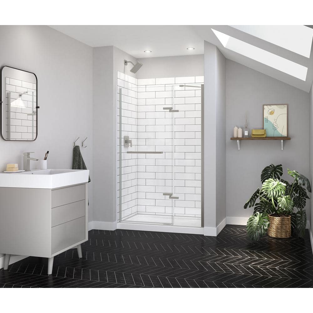 Reveal Sleek 47 in. W x 71.5 in. H Pivot Frameless Alcove Shower Door in Brushed Nickel price history on PriceWatchPro
