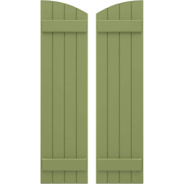 Ekena Millwork 14 in. W x 48 in. H Americraft Exterior Real Wood Joined Board and Batten Shutters with Elliptical Top Moss Green
