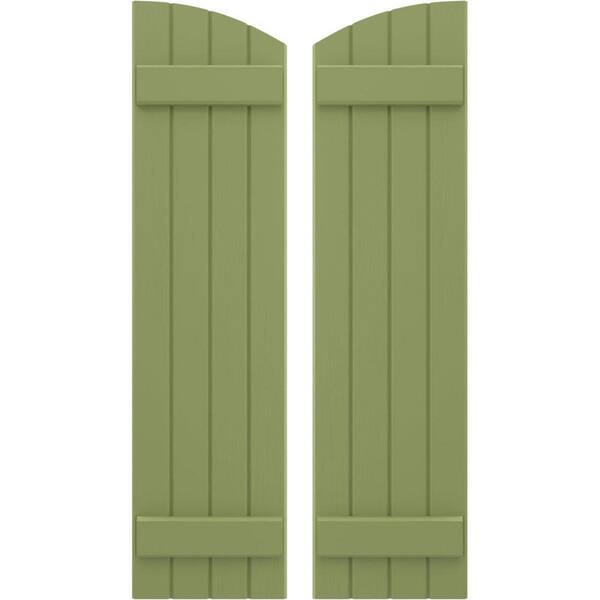 Ekena Millwork 14 in. W x 54 in. H Americraft Exterior Real Wood Joined Board and Batten Shutters with Elliptical Top Moss Green