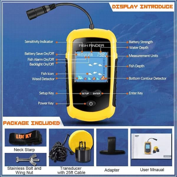 Vrbgify Portable Water Handheld Fish Depth Finder Sonar Castable Kayak Boat  Fishfinder Transducer Fishing with LCD Display 026SA04-127D - The Home Depot