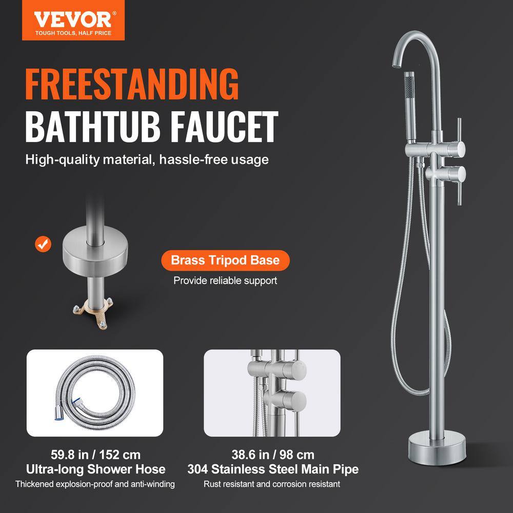 Brushed Nickel Freestanding Bathtub Faucet with Hand Shower