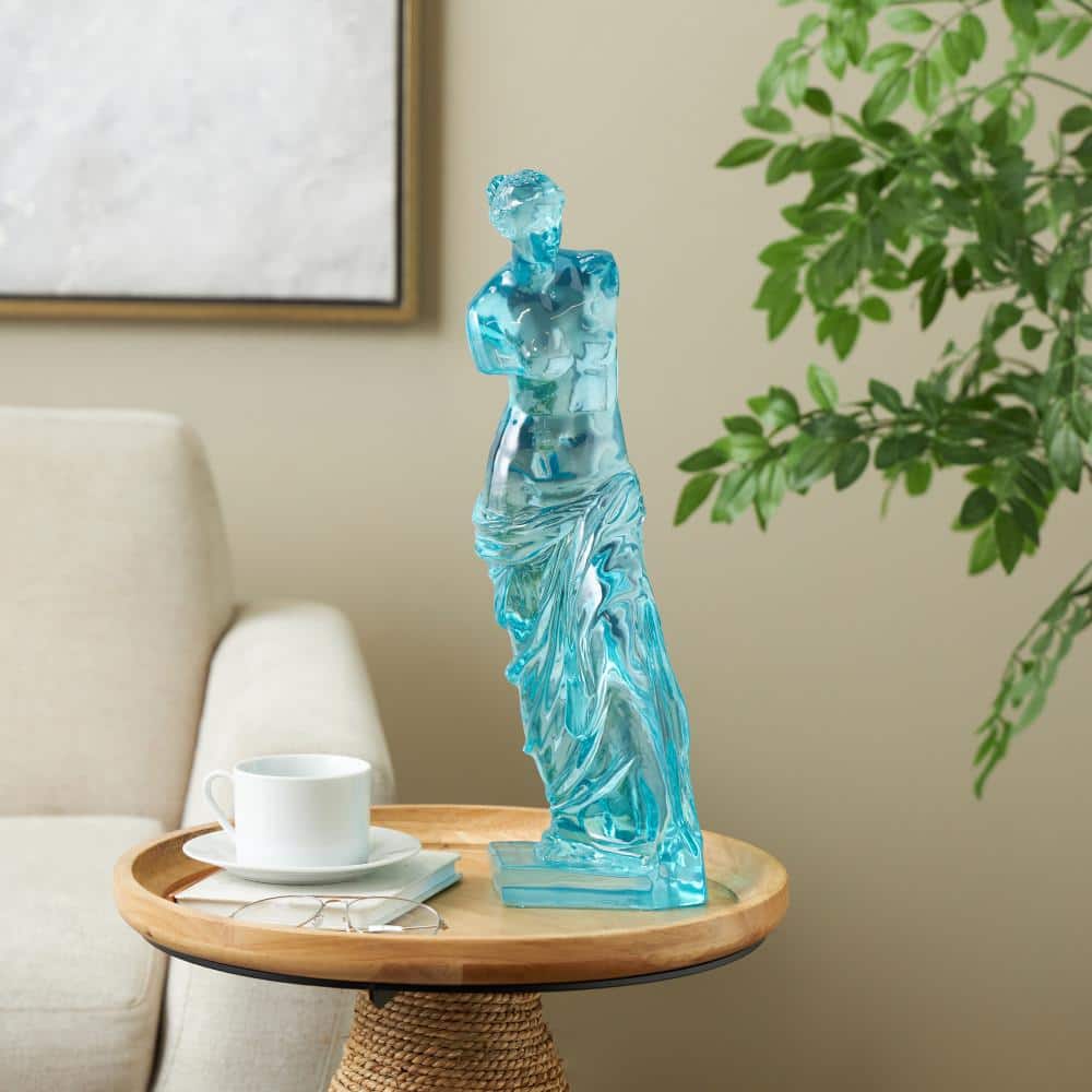 Litton Lane 6 in. x 18 in. Light Blue Resin Tinted Woman Sculpture