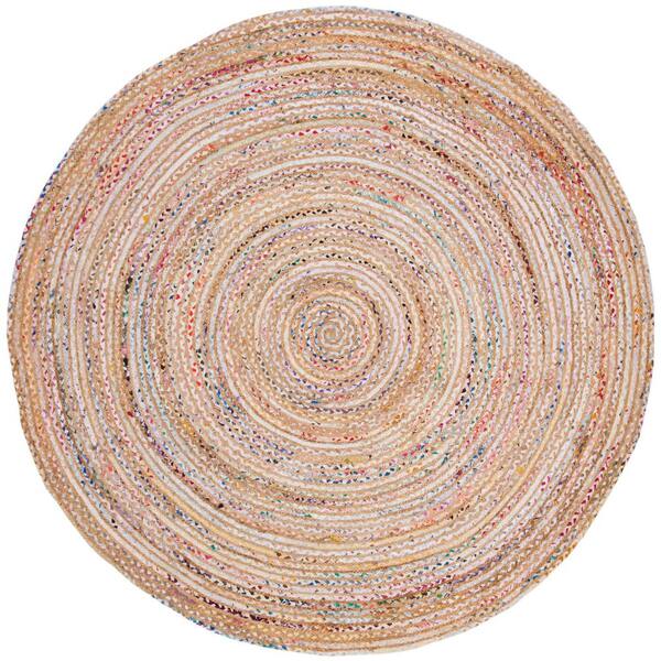 SAFAVIEH Cape Cod Beige/Multi 8 ft. x 8 ft. Striped Border Round Area Rug