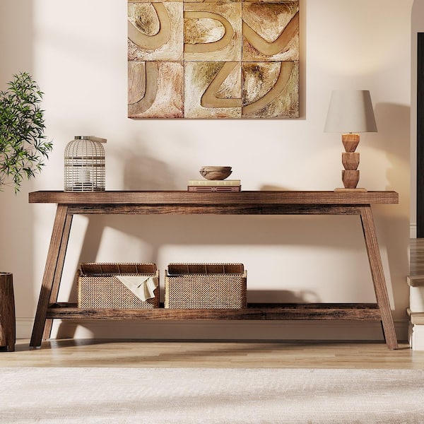 Turrella 70.86 in. Rustic Brown Rectangle Wood Console Table with 2-Tier Storage for Living Room