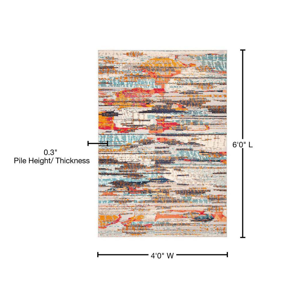 Ivory and Multicolor Abstract Synthetic Area Rug, 4' x 6'