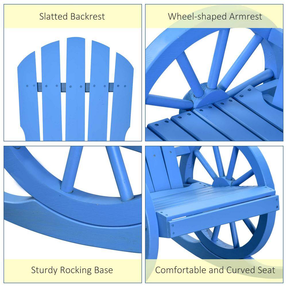 Blue Fir Wood Adirondack Rocking Chair with Slatted Design