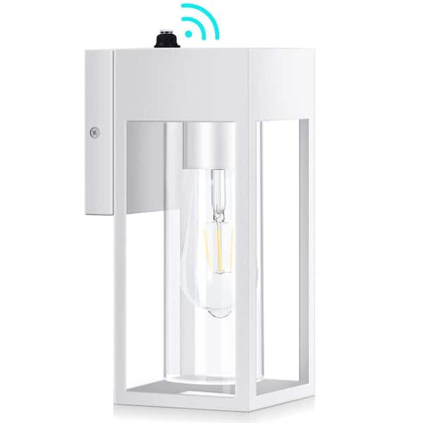 HKMGT 10.2 in. White Dusk to Dawn Modern Porch Lights Outdoor Hardwired Wall Lantern Sconce with No Bulbs Included (1-Pack)